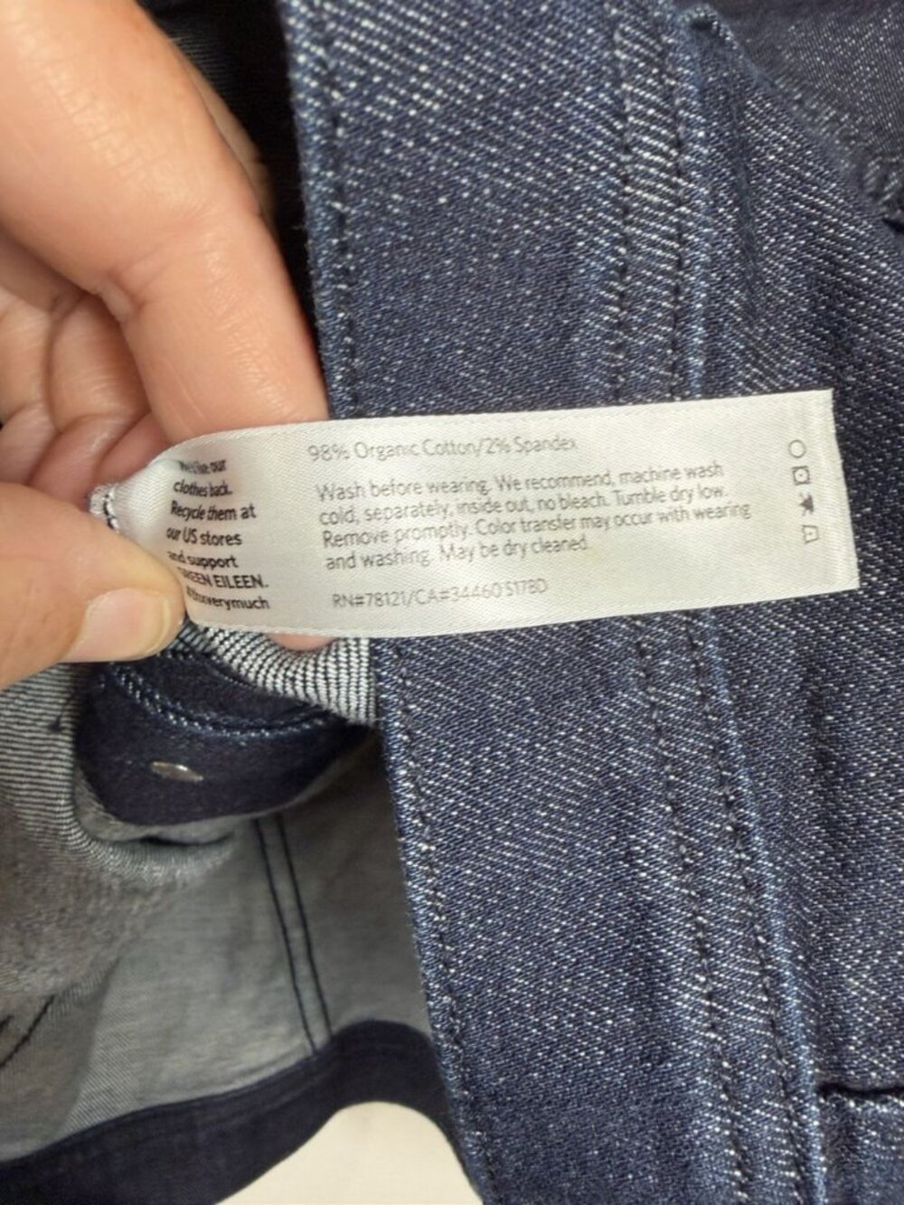 Eileen Fisher Womens Indigo Organic Cotton Denim Jean Jacket Dark Wash Large - Picture 7 of 9